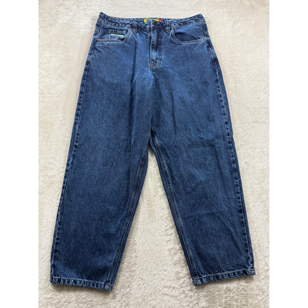 Empyre Mens Loose Fit Embroidered Logo Blue Denim Jeans 30 Meas: 33x27
